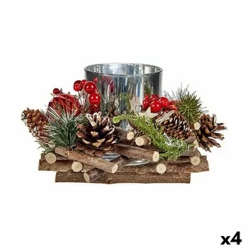 Christmas Candle Holder Wood Red Green Silver Natural 20...