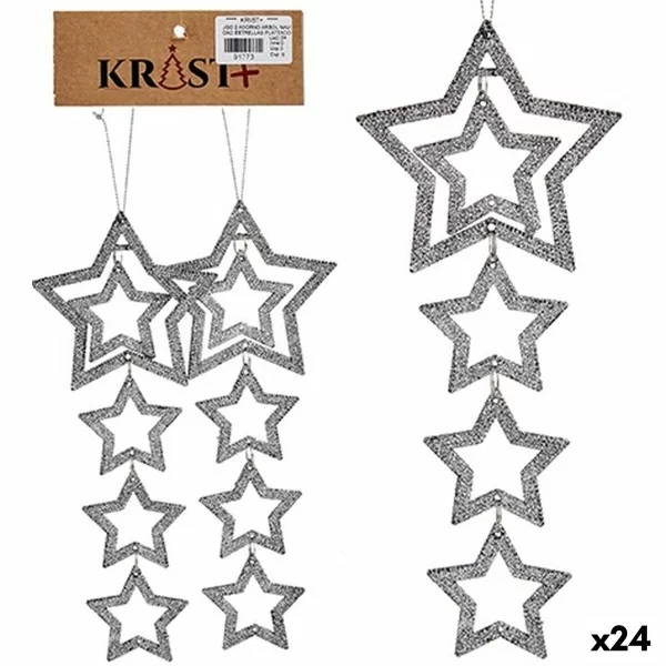 Christmas Decorations Set Star Silver 19 x 0,2 x 23 cm (24 Units)