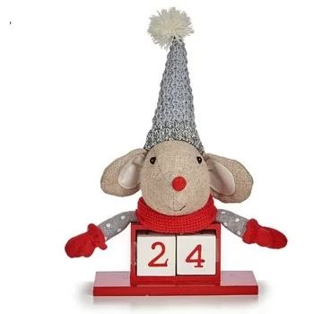 Decorative Figure Mouse Calendar Red Grey Wood 20 x 11 x... 2