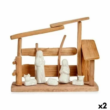 Christmas nativity set White Natural Wood Ceramic 10 x 21...
