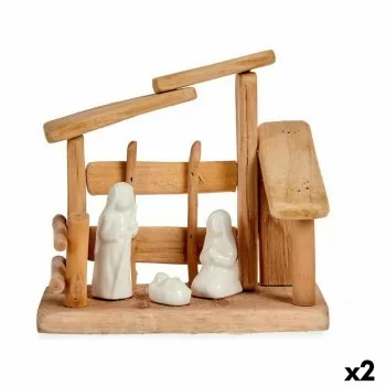 Christmas nativity set White Natural Wood Ceramic 18 x 17...