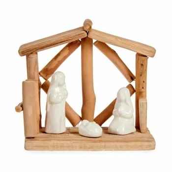 Christmas nativity set White Natural Wood Ceramic 17 x... 2