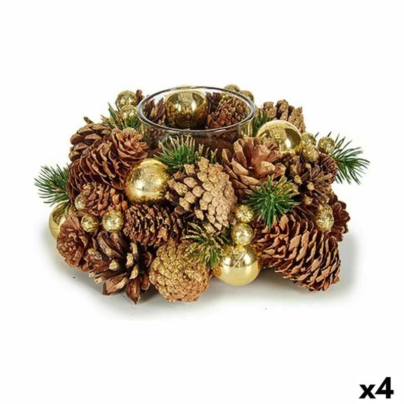 Christmas Candle Holder Brown Transparent Golden 19 x 9 x 19 cm (4 Units)