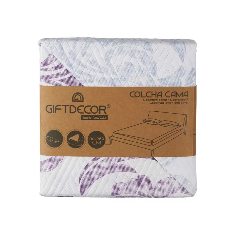 Reversible Bedspread 180 x 260 cm White Purple...