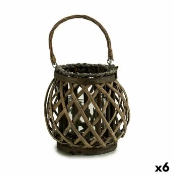Candleholder Grey Brown wicker Glass 29,5 x 24 x 22 cm (6...