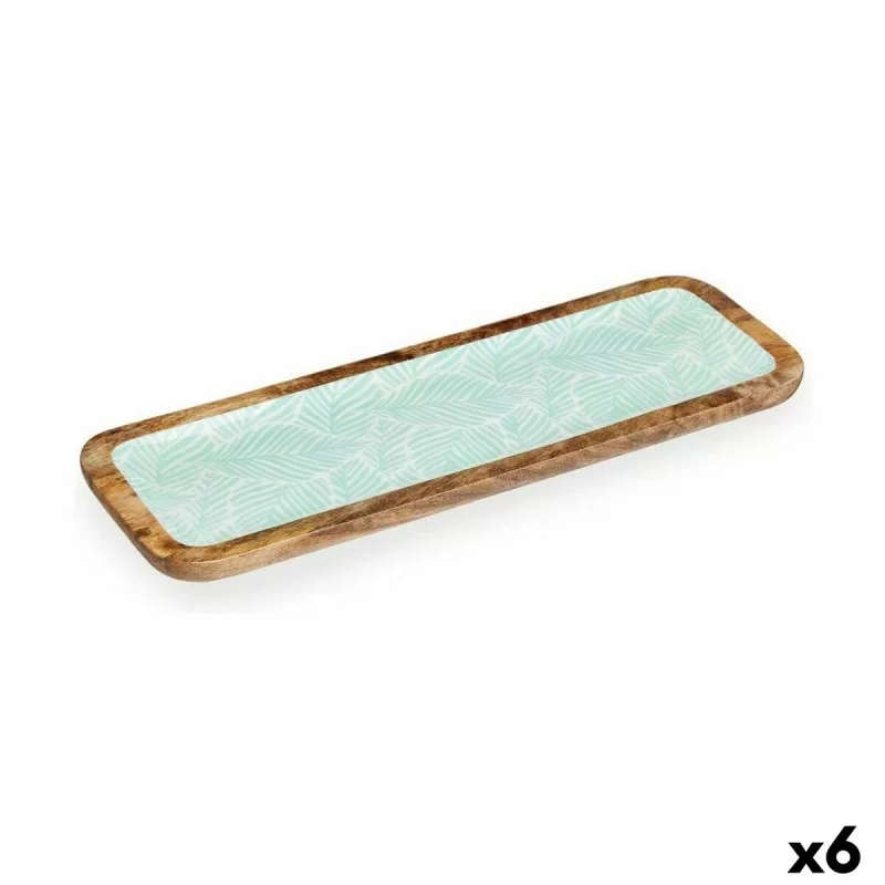 Centerpiece 45 x 15 cm Leaf of a plant White Brown Green Resin Mango wood (6 Units)