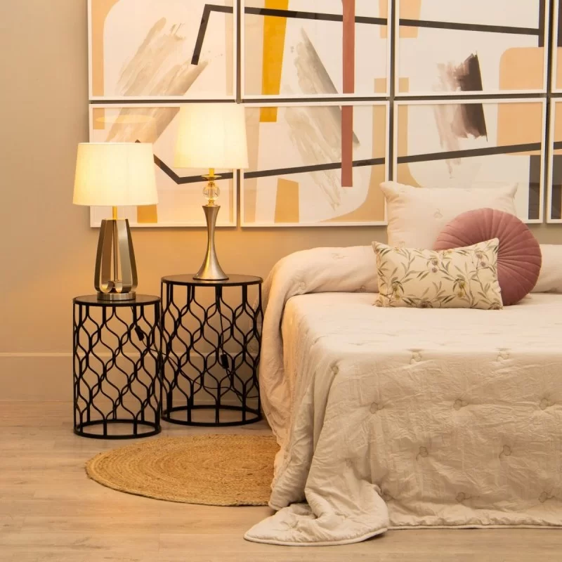 Desk lamp White Silver Linen Metal Crystal Iron...