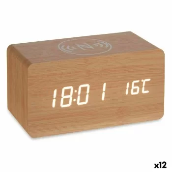 Alarm Clock with Wireless Charger Brown PVC MDF Wood 15 x...