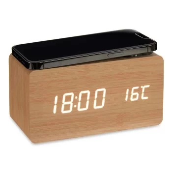 Alarm Clock with Wireless Charger Brown PVC MDF Wood 15 x... 2
