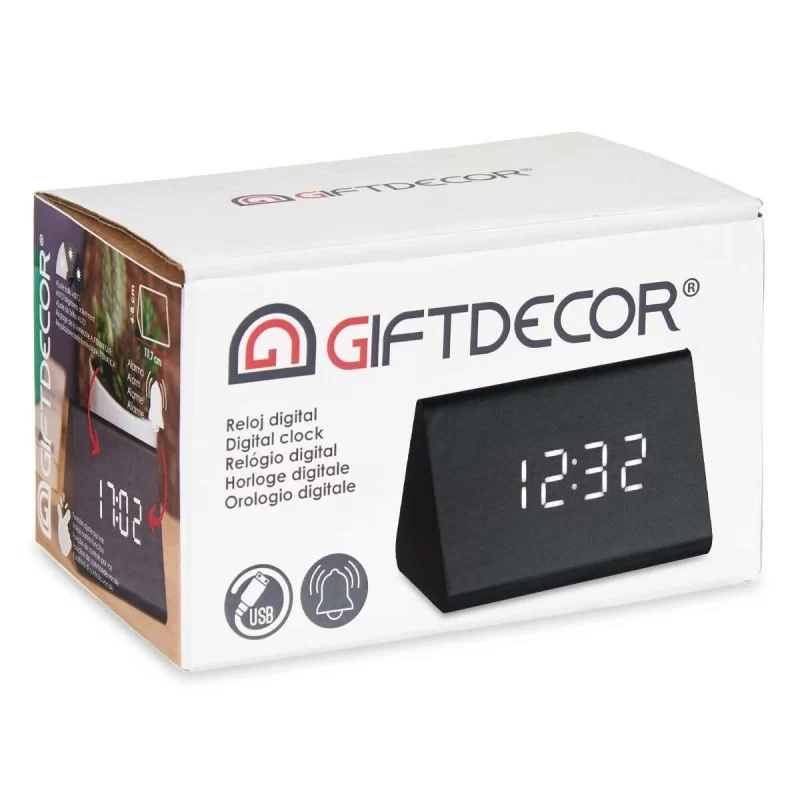 Table-top Digital Clock Black PVC MDF Wood 11,7...