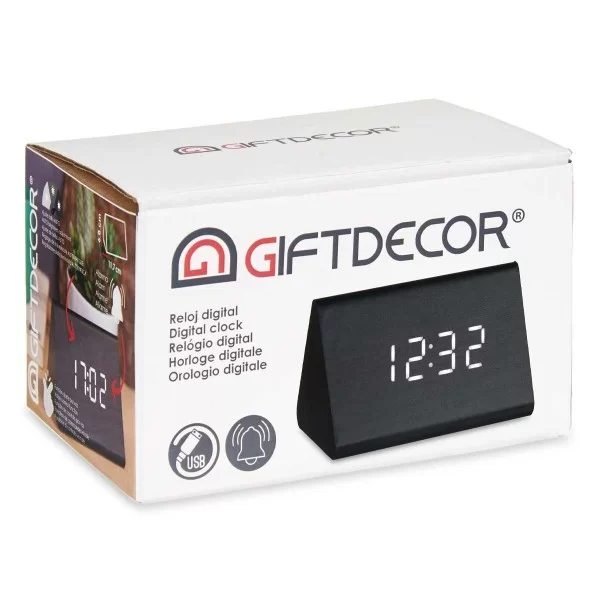 Table-top Digital Clock Black PVC MDF Wood 11,7 x 7,5 x 8 cm (12 Units)