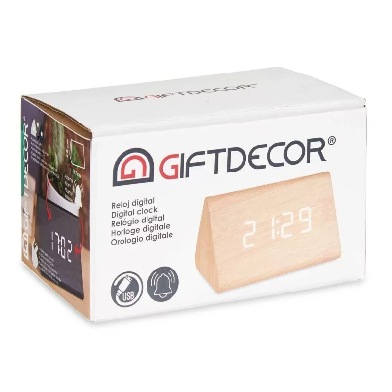 Table-top Digital Clock Brown PVC MDF Wood 11,7...