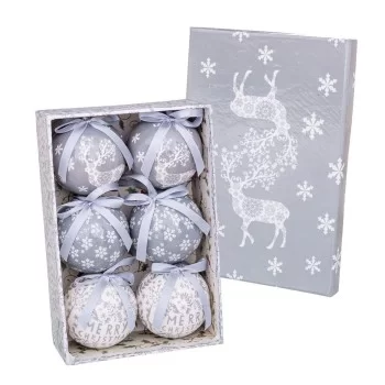 Christmas Baubles White Silver Paper Polyfoam Deer 7,5 x...
