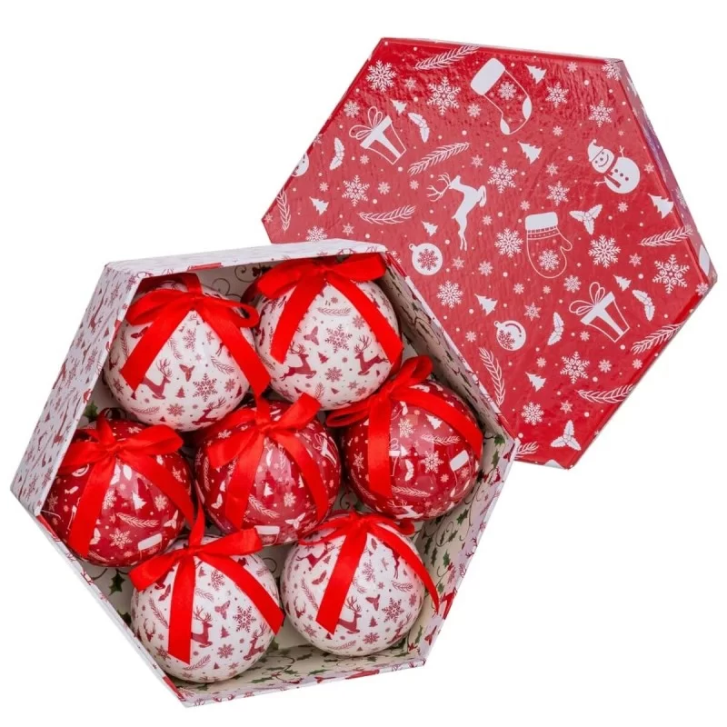 Christmas Baubles White Red Paper Polyfoam Snow...