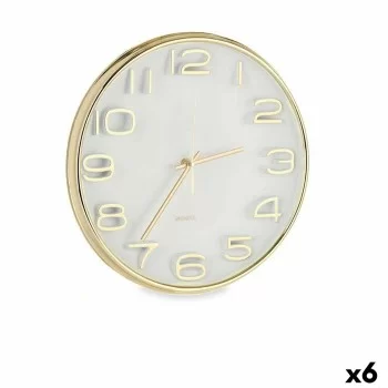 Wall Clock Squared Circular Golden Glass Plastic 33 x 33...