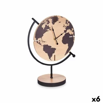 Table clock World Map Black Metal MDF Wood 22,5 x 30,5 x...