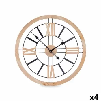Wall Clock Black Metal MDF Wood 60 x 60 x 4,5 cm (4 Units)