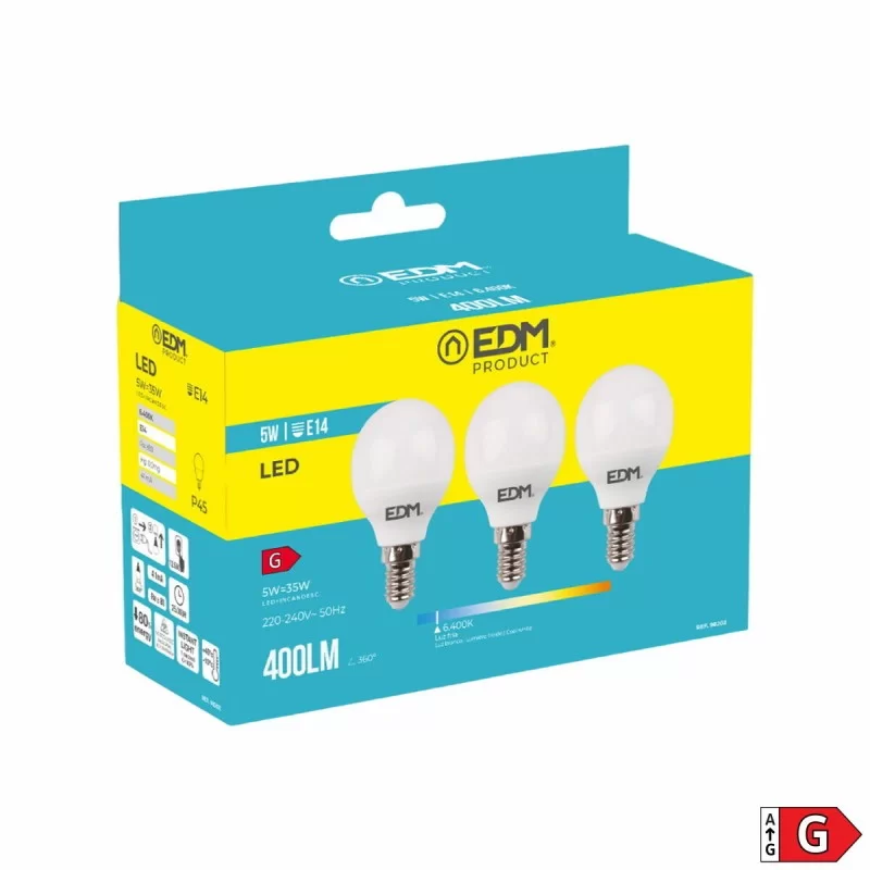 Pack of 3 LED bulbs EDM G 5 W E14 400 lm Ø 4,5...