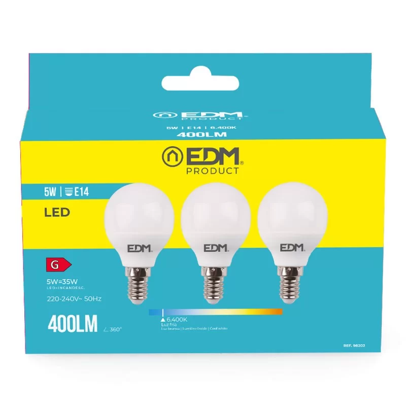 Pack of 3 LED bulbs EDM G 5 W E14 400 lm Ø 4,5...