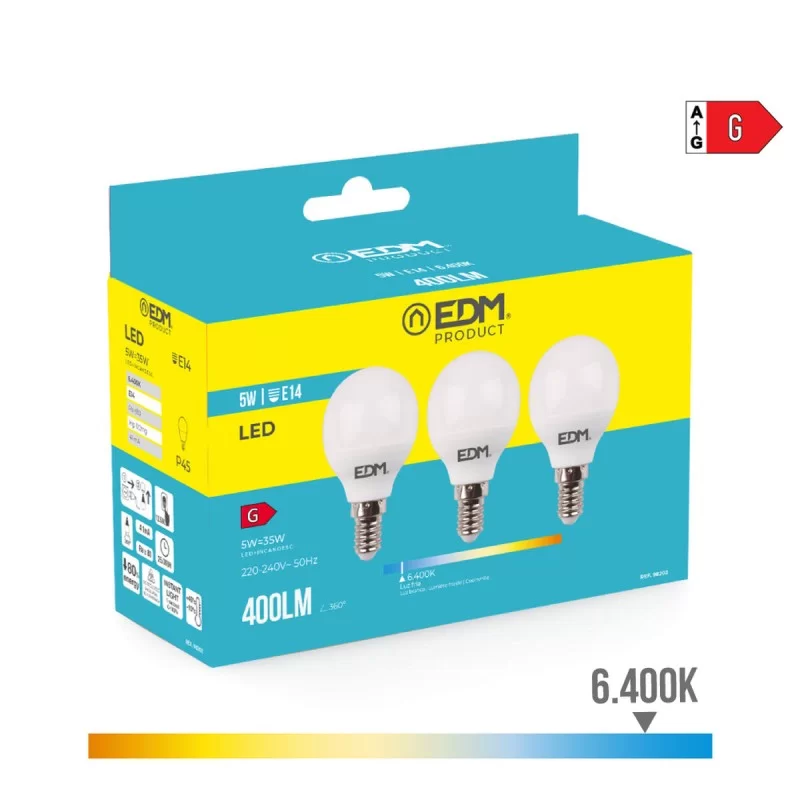 Pack of 3 LED bulbs EDM G 5 W E14 400 lm Ø 4,5...