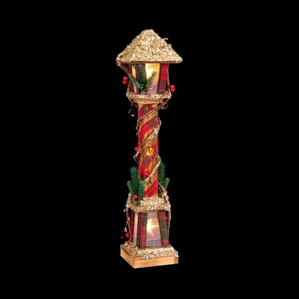 Christmas bauble Multicolour Golden Wood Plastic Fabric Lantern 13 x 13 x 60 cm