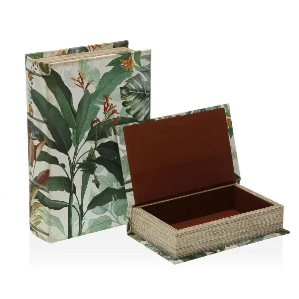 Decorative box Versa Book Tropical Canvas MDF Wood 7 x 27 x 18 cm