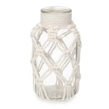 Vase White Cloth Glass 9 x 17 x 9 cm (12 Units) Macrame 2