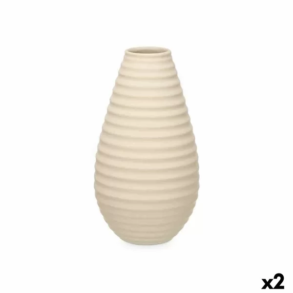 Vase Beige Ceramic 22 x 44 x 22 cm (2 Units) Stripes