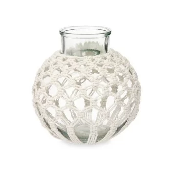 Vase White Cloth Glass 25 x 26,5 x 25 cm (4 Units) Macrame 2