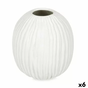Vase White Dolomite 15 x 18 x 15 cm (6 Units) Sphere Stripes