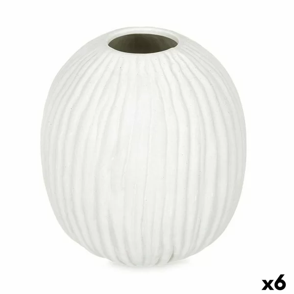 Vase White Dolomite 15 x 18 x 15 cm (6 Units) Sphere Stripes