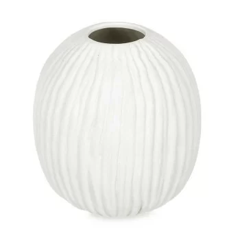 Vase White Dolomite 15 x 18 x 15 cm (6 Units) Sphere Stripes 2