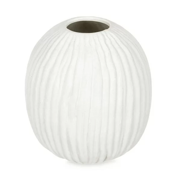 Vase White Dolomite 15 x 18 x 15 cm (6 Units) Sphere Stripes