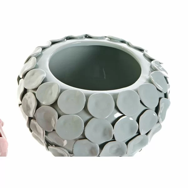 Vase DKD Home Decor 24,5 x 24,5 x 17 cm Pink Turquoise Stoneware Modern With relief (2 Units)