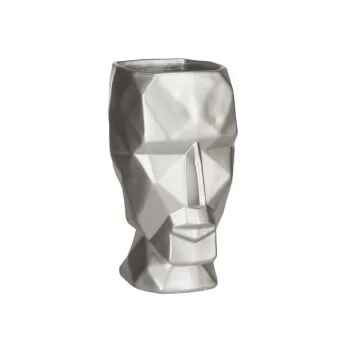 Vase 3D Face Silver Polyresin 12 x 24,5 x 16 cm (4 Units) 2