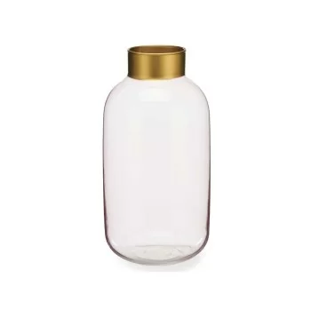 Vase Pink Golden Glass 14,5 x 29,5 x 14,5 cm (6 Units) 2