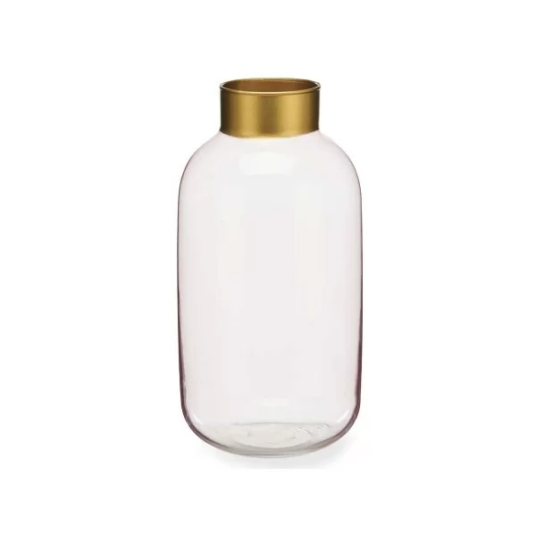 Vase Pink Golden Glass 14,5 x 29,5 x 14,5 cm (6 Units)