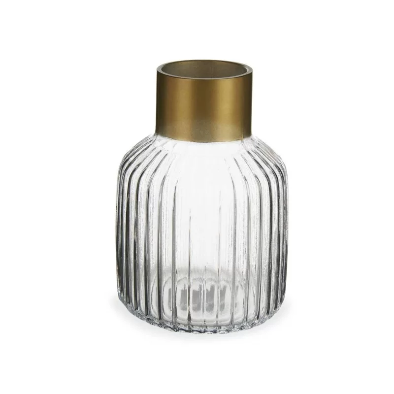 Vase Transparent Golden Glass 14,5 x 22 x 14,5...