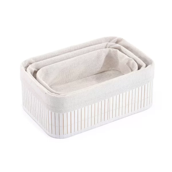 Set of Baskets Confortime White Bamboo 3 Pieces (6 Units)