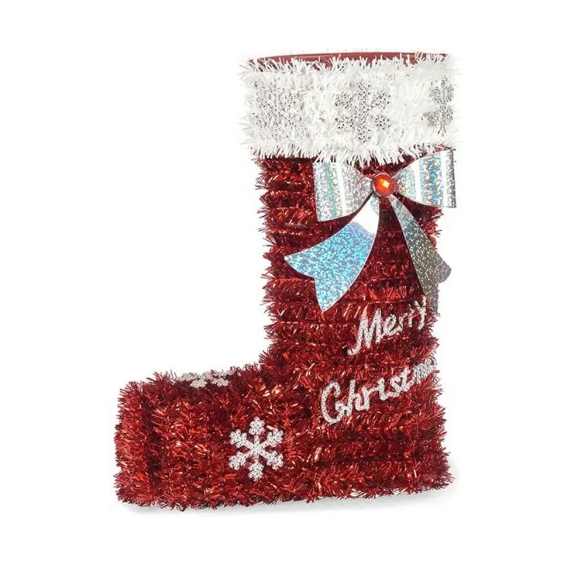 Christmas Stocking Tinsel 18 x 23 x 8 cm Red White Plastic polypropylene