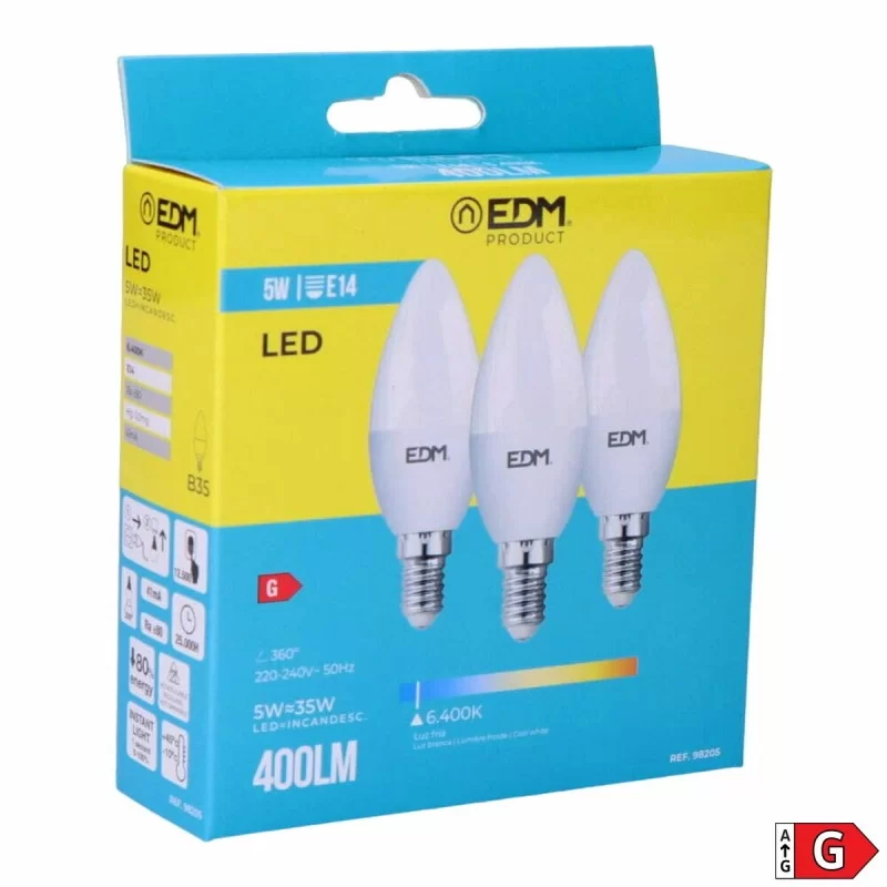 Pack of 3 LED bulbs EDM G 5 W E14 400 lm Ø 3,6...