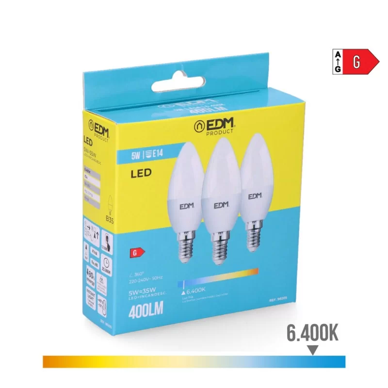 Pack of 3 LED bulbs EDM G 5 W E14 400 lm Ø 3,6...