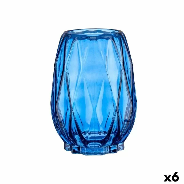 Vase Engraving Rhombus Blue Crystal 13,5 x 19 x 13,5 cm (6 Units)