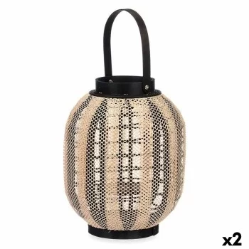 Candleholder Lantern With handle Beige Wood Cloth 27 x 32...