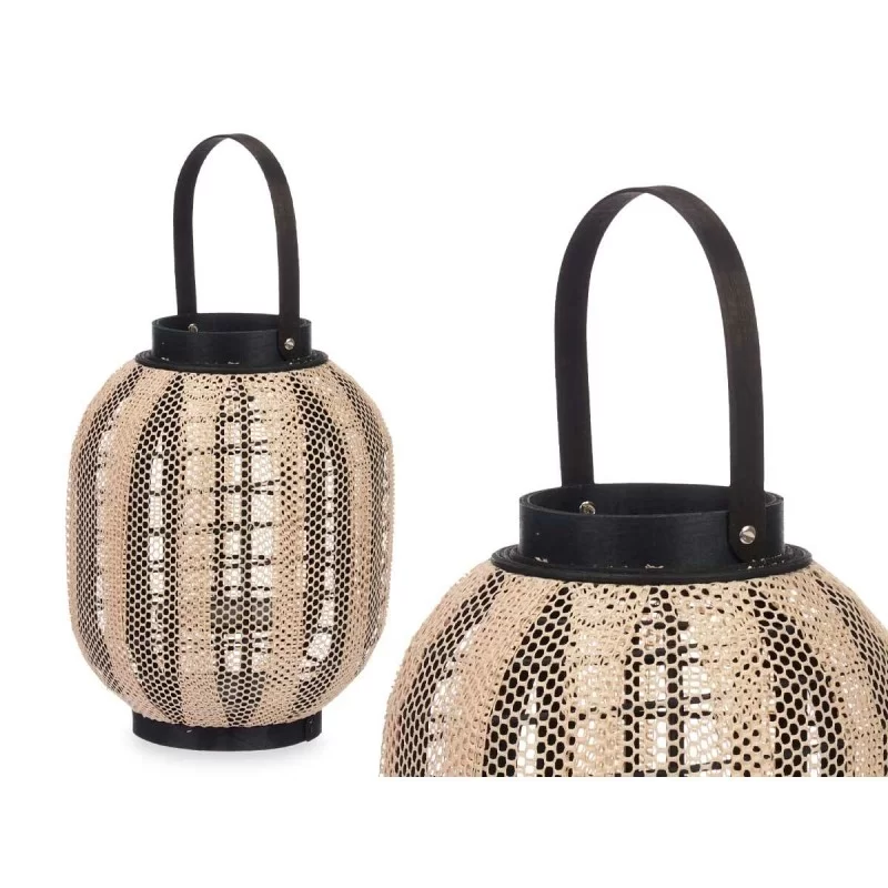 Candleholder Lantern With handle Beige Wood...