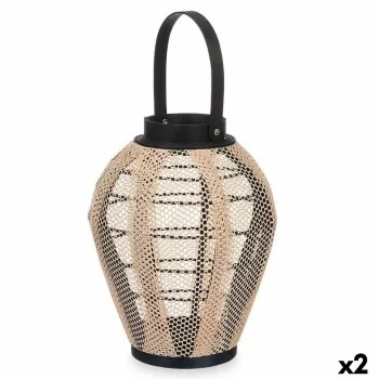 Candleholder Lantern With handle Beige Wood Cloth 25 x 30...