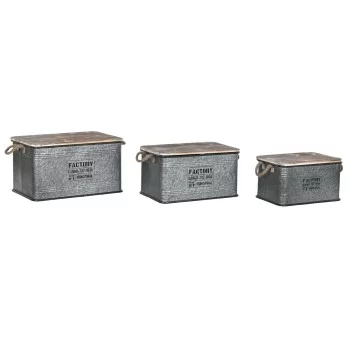 Set of Chests Home ESPRIT Silver Dark brown Metal Vintage...