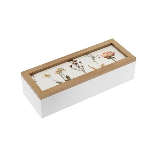Decorative box Versa Flowers MDF Wood 9 x 6 x 24 cm