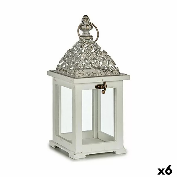 Lantern White Silver Wood Metal 13 x 29 x 13 cm (6 Units)