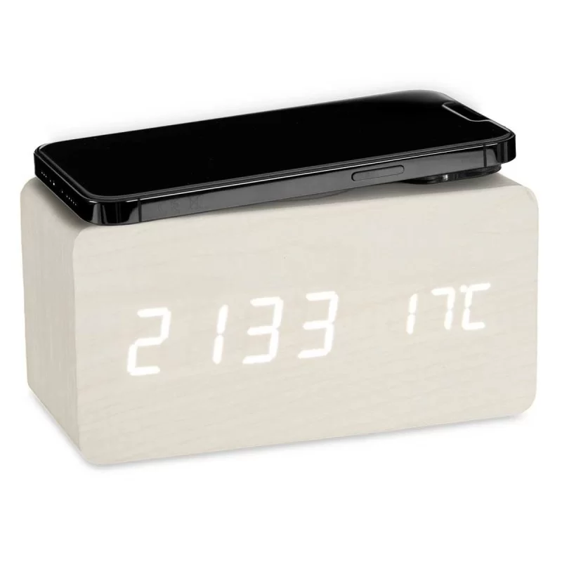Table-top Digital Clock White PVC MDF Wood (15...